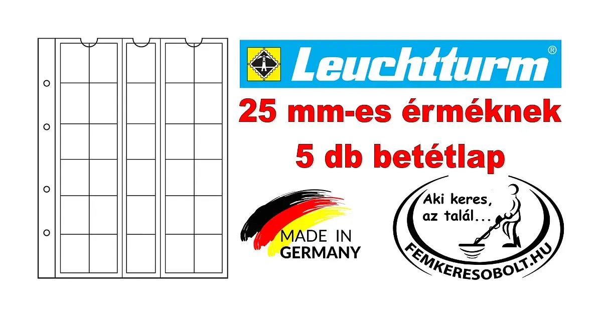  5 db Leuchtturm Numis érmetartó lap 25 mm-es érmék részére.